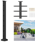 Flat Out Durable Aluminum Railing Post 35 X 2 X 2 Inch Middle Brace For Horizontal Deck Guard Rails shown with installation components.