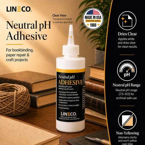 Neutral pH All Purpose Glue For Book Binding And Crafts, 8 Oz, Acid Free Adhesive Dries Clear And Flexible bottle on desk