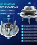Front Wheel Bearing And Hub Assembly For 2007 To 2014 Cadillac Escalade ESV EXT 4WD AWD And 2007 To 2013 Avalanche Silverado 1500 Suburban 1500 Tahoe Heavy Duty Front Hub Replacement specifications diagram