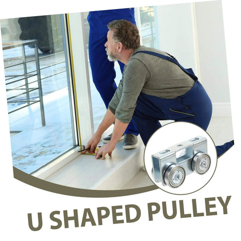 Heavy Duty Sliding Door Roller Wheels For Barn And Cabinet Doors, U Type Track Pulley System, being installed by man