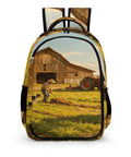 Summer Working Farm Landscape Printed Unisex Backpack With Large Capacity featuring barn and field scene