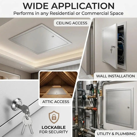Heavy Duty Locking Aluminum Access Panel For Drywall Ceilings And Interior Walls featuring attic, ceiling, and wall access.