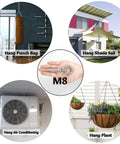 Heavy Duty Stainless Steel Eyebolts For Concrete And Masonry Mounting With Expansion Anchors M8 used for securing punch bags, shade sails, air conditioning, and hanging plants.