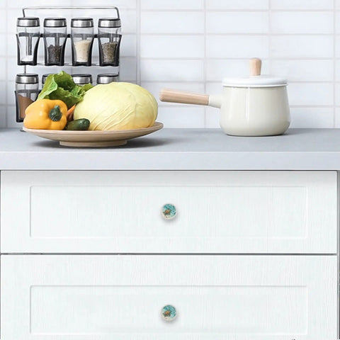 4 Pack Beach Themed Turtle And Starfish Cabinet Knobs With White Round Drawer Pulls on kitchen cabinet