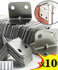 Heavy Duty L Shaped Shelf Brackets With Screws, Rust Proof Corner Braces, 100 pack of solid angle iron mounts.