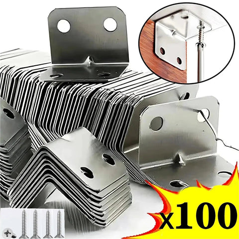 Heavy Duty L Shaped Shelf Brackets With Screws, Rust Proof Corner Braces, 100 pack of solid angle iron mounts.