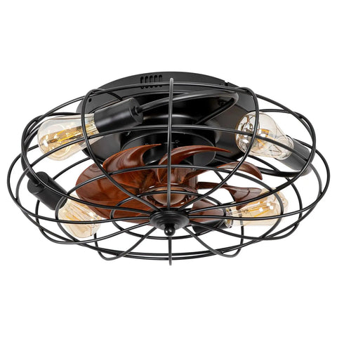 Flush Mount Ceiling Fan With Lights, 3 Speed Reversible Motor, Remote Control, 20 Inch, Black Finish With 4 E26 Bases
