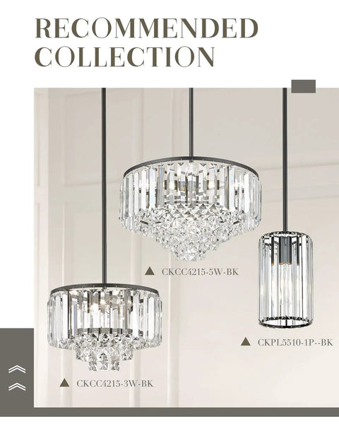 Recommended collection of chandeliers featuring Four-Tier Crystal Chandelier In Matte Black, Modern 3-Light Pendant CC4215-3W-BK.
