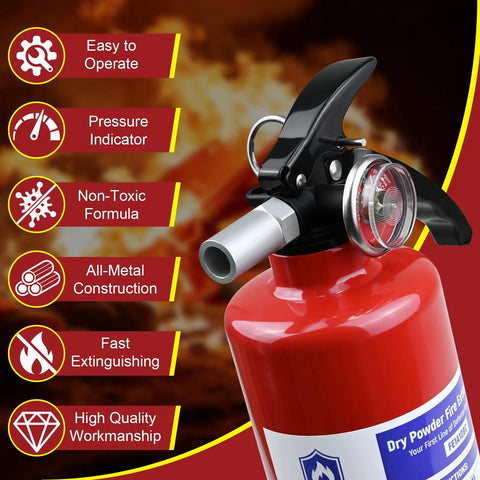 Top Shelf Two Pack Dry Chemical Fire Extinguishers With Wall Bracket 2.5 Lb 1A 10B C Rated Badass Heat Resistant Home Garage Auto And Shop Killer Safety Gear