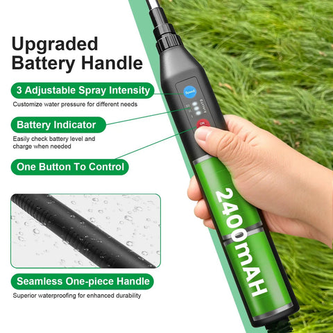 Person holding Electric Sprayer Wand For Lawn And Garden, 23.6 Inch Telescopic Battery Powered Sprayer with 3 spray modes.