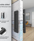 12 Inch Sliding Barn Door Handles And Pulls Hardware Rustic Double Sided Built Tough Heavy Duty Matte Black Powder Coated Finish Easy Install Square Style 2 Pack Set installed on barn door between room and hallway.