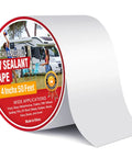 4 inch x 50 feet RV sealant tape roll with label showing RV, campers, wide applications, bonds to vinyl, glass, metal, rubber.