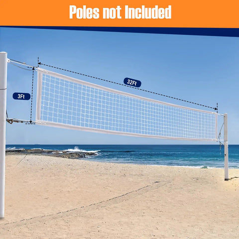 Heavy Duty Volleyball Net For Backyard And Pool Play, 32x3 Feet With 4 Inch Mesh, AVP NCAA Standard, beach setup
