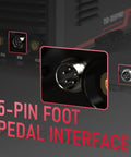 Close-up of the 5-pin foot pedal interface on the 205A TIG Welder With Pulse And Large LED Display, Three In One Stick DC TIG Pulse TIG Welding Machine.