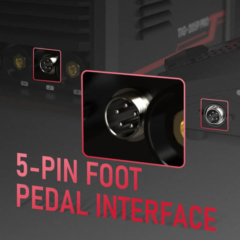 Close-up of the 5-pin foot pedal interface on the 205A TIG Welder With Pulse And Large LED Display, Three In One Stick DC TIG Pulse TIG Welding Machine.