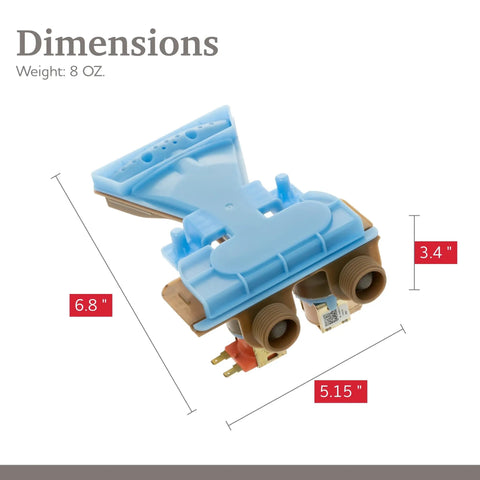 GE And Hotpoint Washer Water Inlet Valve Replacement Wh13x26534 Ps12726768 Ap6891106 above view with dimensions 6.8 x 5.15 x 3.4 inches.