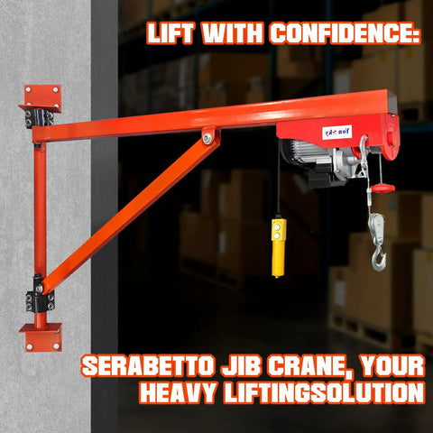 Heavy Duty Wall Mount Jib Crane Hoist Bracket With 660 Pound Load Capacity Support For Electric Scaffolding Lift mounted on wall.