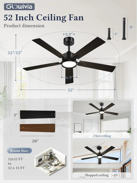 Diagram of 52 Inch Ceiling Fan With Lights And Remote Smart App Control Dimmable With All Setting Memory Quiet DC Motor
