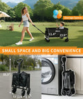 Collapsible Wagon Cart With All Terrain Wheels Foldable Beach Grocery Cart 380 Lb Heavy Duty Load Capacity For Shopping Beach Camping Sports Garden Black Lightweight