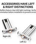 Soft Close Drop Down Vanity Hinge With Quick Release, Concealed Cabinet Hardware, left and right zinc alloy buffers shown.