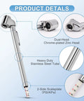 Front view of pencil tire pressure gauge with stainless steel tube, dual-head chrome-plated zinc head, 10–120 PSI, 2-pack