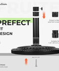 15 Inch Round Patio Umbrella Base Pre Filled 23 Lb Heavy Duty Stand Sunflower Pattern Black Outdoor Poolside Weatherproof HDPE, diagram showing design.