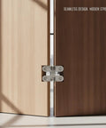 Low Profile Flush Mount Cross Hinge For No Fuss Doors And Folding Tables, Stainless Steel Pivot on wooden door panels
