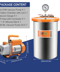 Knockout Suction Smooth As Butter 5 Gallon Vacuum Chamber with Tempered Glass Lid and 3 6 Cfm Vacuum Pump stainless steel setup.