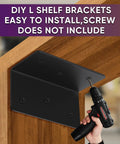 16 Piece Rock Solid L Bracket Set 2 By 2 By 4 Inch 14 Gauge Steel Corner Brackets With Matte Black Finish attached to wood.