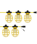 Industrial Cage String Lights 50 Ft With 5 E26 Sockets 75W Max Per Bulb ETL Rated Indoor Outdoor Jobsite Lighting For Attics Basements And Crawl Spaces Bulbs Not Included
