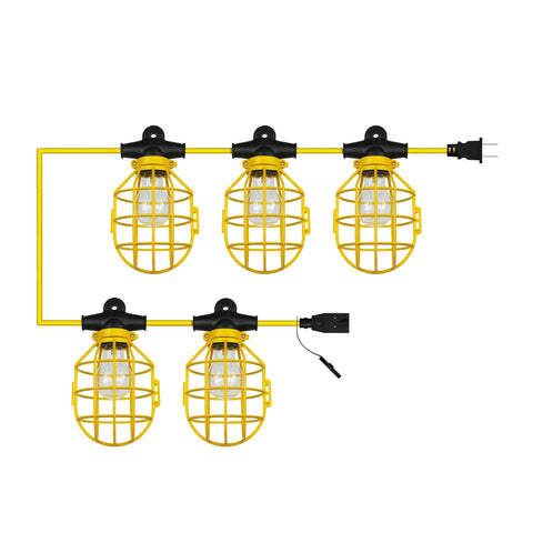 Industrial Cage String Lights 50 Ft With 5 E26 Sockets 75W Max Per Bulb ETL Rated Indoor Outdoor Jobsite Lighting For Attics Basements And Crawl Spaces Bulbs Not Included