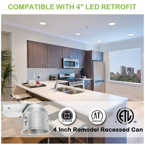 Modern kitchen with installed 4 Inch Recessed Lighting Remodel Housing Kit With Airtight IC Can And TP24 Connector For LED Retrofit