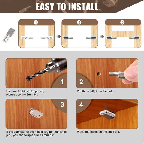 Installation guide for 237 Piece Shelf Pins Kit With Nickel Plated Metal Pins Black Rubber Sleeves And 9 Styles Of Bracket Pegs