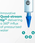 Easy Water Rinse Ear Wax Removal Kit With 3 Quad Stream Tips showing blue quad-stream nozzle with water jets