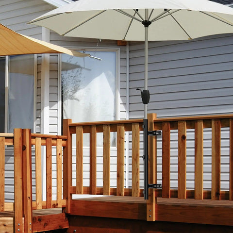 Heavy Duty Patio Umbrella Holder For Deck Railings Stainless Steel Windproof Base And Mount Brackets Attachable To Railing