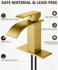 Gold Waterfall Bathroom Faucet With Pop-Up Drain, 304 Stainless Steel Sink Faucet For Single Hole Or 3-Hole Deck Mount