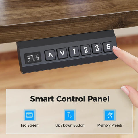 Agilestic L-Shape Standing Desk 63 Inch Electric Height Adjustable Sit Stand Corner Computer Table With Splice Board Dark Walnut Smart control panel with LED screen and buttons.