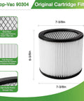 Replacement Cartridge Filter For 5 Gallon And Up Dry Vacuums, Fits Most Dry Vacuums, 7-3/8 in dia x 6-3/8 in height