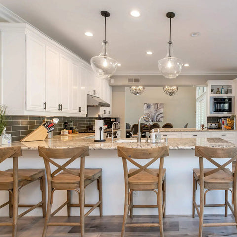 Modern kitchen with pendant lights showcasing Antique Vintage LED Light Bulbs ST58 Edison Style 60W Equivalent Daylight 4000K E26 Medium Base Non Dimmable CRI 80 Plus Filament Bulbs Pack Of 5 For That Legit Retro Glow And Big Energy Savings.