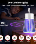 Portable Mosquito Zapper For Indoor And Outdoor Use USB Rechargeable Electric Fly Swatter With Safe Grid And Purple LED on a table by sleeping child