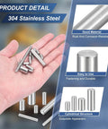 Hand holding 40 Pack M4x40mm Stainless Steel Dowel Pins 304 Grade Cylindrical Shelf Support Pins For Mechanical Projects And Furniture Installations Built To Last Pro Grade Heavy Duty Parallel Fasteners