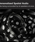 Solo 4 Wireless Bluetooth On-Ear Headphones Serving Serious Heat And 50-Hour Battery Life For Your Daily Ride Built With Ultra Lightweight Flex-Grip Cushions And Immersive Spatial Audio Technology In Matte Black, showcased with spatial audio background.