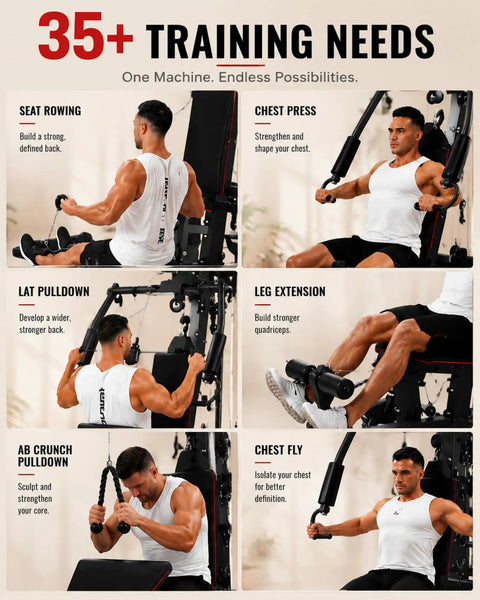 Image of man using All In One Home Gym Machine With Leg Press And Preacher Curl Versatile Full Body Workout System For Home Gyms.