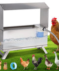 1.6 Gallon Automatic Chicken Waterer, Stainless Steel Poultry Dispenser with Float Valve Kit and Bottom Bracket in grassy yard
