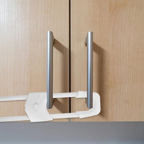 6 Piece White Childproof Cabinet Locks For Babies Easy Install No Drill Plastic Safety Locks For Kitchen Cabinets And Drawers