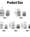 100 Pcs Cord End Caps Jewelry Making Kit With Five Styles In Antique Silver Alloy Tips Plus Lobster Clasps And Jump Rings