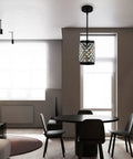 Modern Black Crystal Pendant Lights With 108 Prism Glasses Matte Black Industrial Style 1 Light Hanging Ceiling Lamp in dining room
