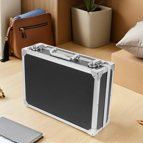 Portable Aluminum Tool Box With Lightweight Alloy Construction, Durable Carrying Case for tools and documents on a desk