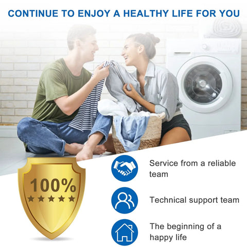 AMI PARTS TB123A washing machine spanner wrench image with a couple folding laundry beside a front-loading washer.