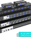 Smooth Eight Port Kvm Switch Rack Mount Kit Featuring Cat6 Hdmi And Vga Extension For Dead Simple Remote Server Control And PC Monitoring Up To Two Hundred Thirty Feet Away From Workstation, showing multiple KVM units and ports.